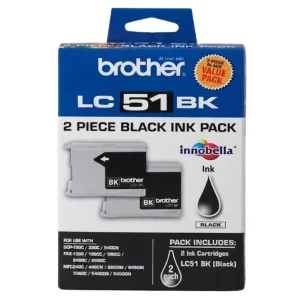 New, Pre-Owned - Brother LC51BK Black Ink Cartridge 2 PKS