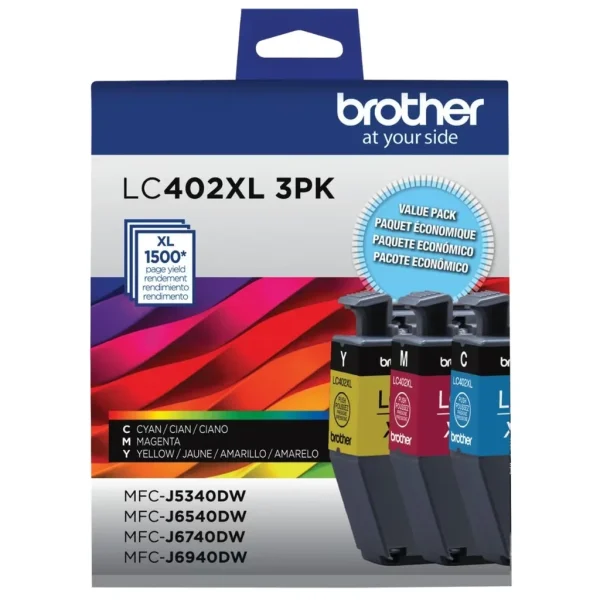 New, Pre-Owned - Brother LC402XL High Yield Cyan, Magenta and Yellow Ink Cartridges(3-Pack)