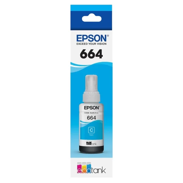 New, Pre-Owned - Epson 664 Ultra High-Yield Cyan Ink Bottle, T664220-S