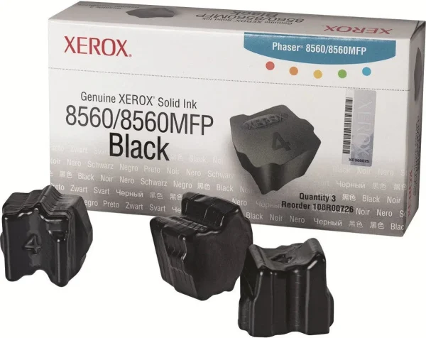 New, Pre-Owned - Xerox Phaser 8560 Black Solid Ink Pack (3 Sticks) 108R00726