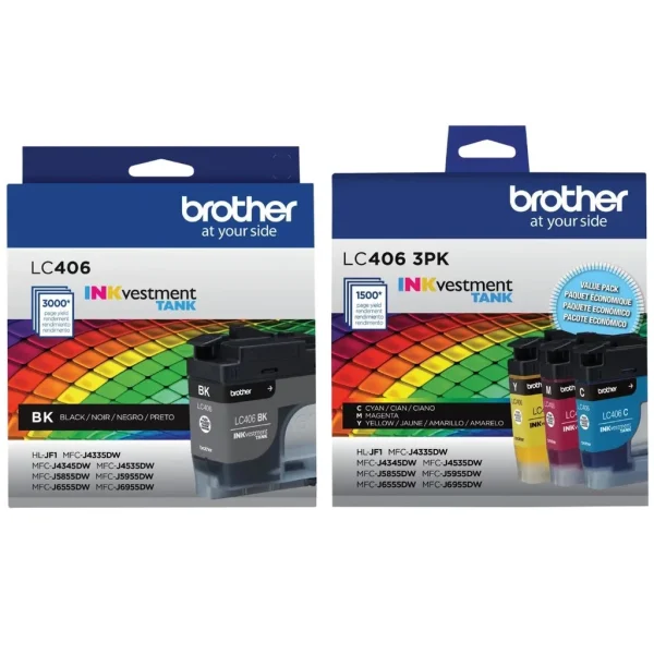 New, Pre-Owned - Brother LC406 Black and Color Ink Cartridges-4 pack