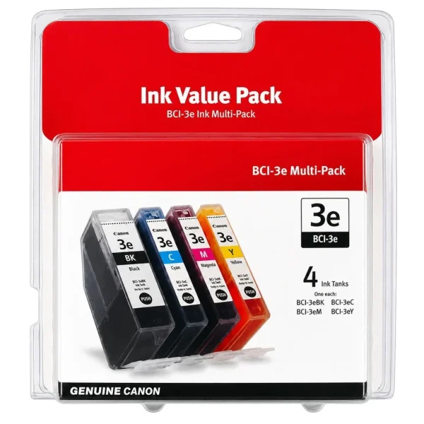 New, Pre-Owned - Canon BCI-3e Black, Cyan, Magenta & Yellow Ink Cartridges