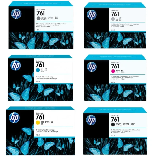 New, Pre-Owned - HP 761 400mL Matte Black, Cyan, Magenta, Yellow, Gray & Dark Gray Ink Cartridge