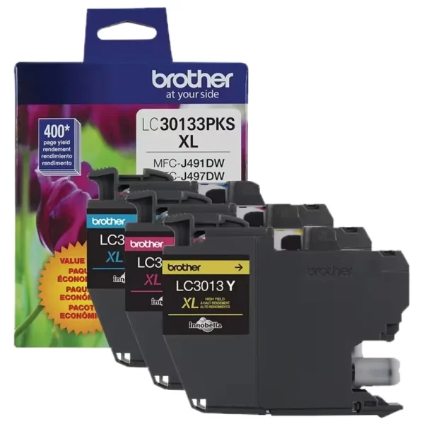 New, Pre-Owned - Brother LC3013XL Cyan, Magenta and Yellow Ink Cartridges