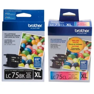 New, Pre-Owned - Brother LC75 Black, Cyan, Magenta, Yellow Ink Cartridges