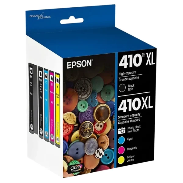 New, Pre-Owned - Epson 410XL Black, Photo Black and Color Ink Cartridges