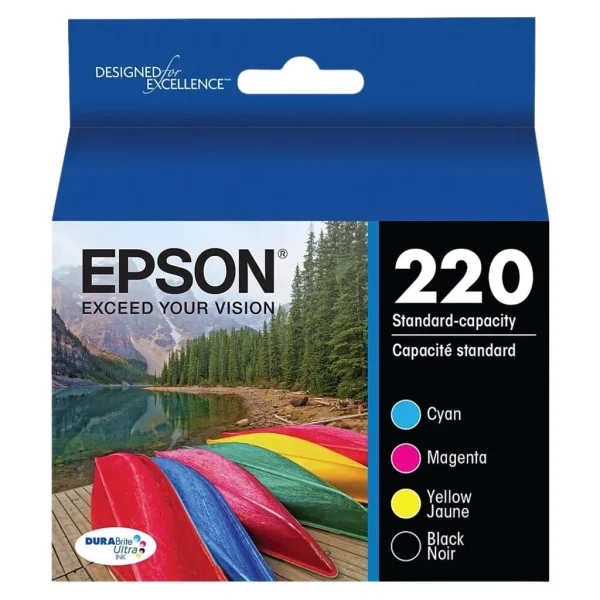 New, Pre-Owned - Epson 220 4-Pack Ink Cartridges- Black/Cyan/Magenta/Yellow
