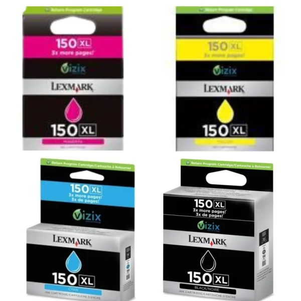 New, Pre-Owned - Lexmark #150XL Black, Cyan, Magenta & Yellow Ink Cartridge