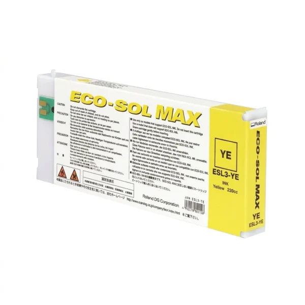 New, Pre-Owned - Roland Eco-Sol Max ESL3-YE Solvent Ink Cartridge 220ml Yellow