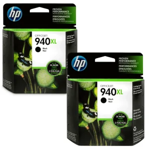 New, Pre-Owned - HP 940XL (C4906AN) Black High Yield Ink Cartridge 2 Pack