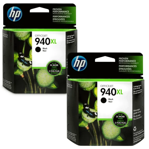 New, Pre-Owned - HP 940XL (C4906AN) Black High Yield Ink Cartridge 2 Pack
