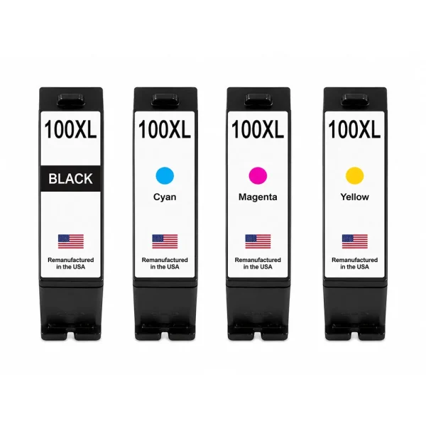 U.S. Remanufactured for Lexmark #100XL 1 Black / 3 Color Ink Cartridge 4-Pack