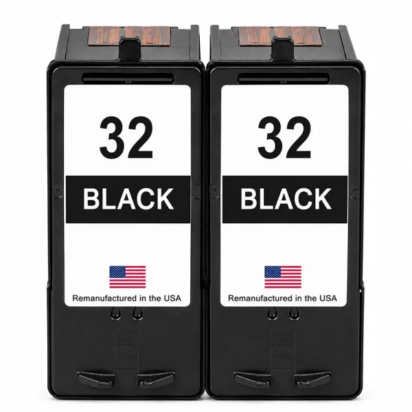 U.S. Remanufactured for Lexmark #32 18C0032 Black Ink Cartridge Twin Pack