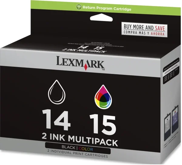New, Pre-Owned - Lexmark (18C2239 ) #14 & #15 Black and Color Ink Cartridges