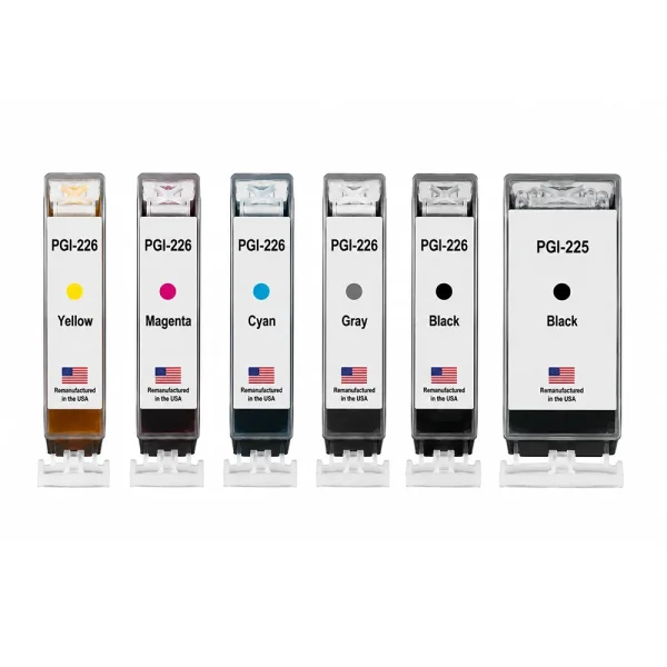 U.S. Remanufactured for Canon 1 PGI-225 Black / CLI-226 1 Black, 1 Gray, 3 Colors Ink Cartridges 6-Pack
