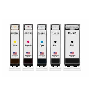 U.S. Remanufactured for Canon 1 PGI-250XL Black / CLI-251XL 1 Black and 3 Color Ink Cartridges 5-Pack