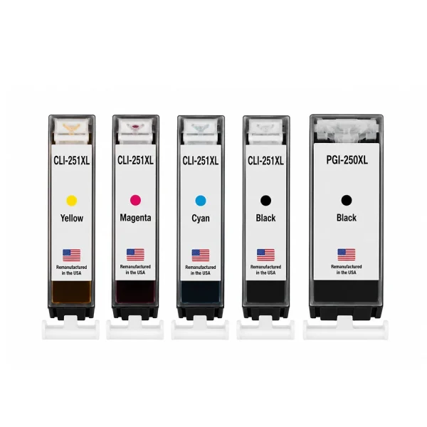 U.S. Remanufactured for Canon 1 PGI-250XL Black / CLI-251XL 1 Black and 3 Color Ink Cartridges 5-Pack