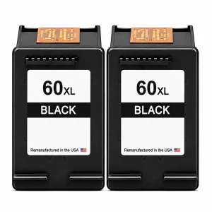 U.S. Remanufactured for HP 60XL (CC641WN) Black Ink Cartridges Twin Pack