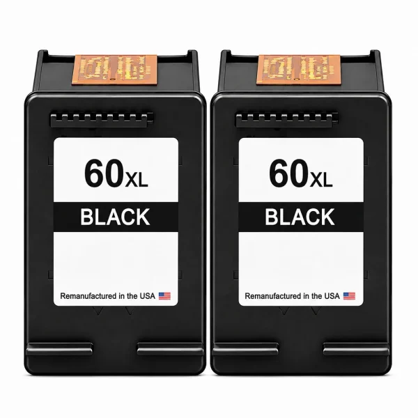 U.S. Remanufactured for HP 60XL (CC641WN) Black Ink Cartridges Twin Pack