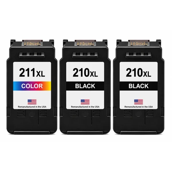 U.S. Remanufactured for Canon PG-210XL 2 Black / CL-211XL 211 XL 1 Color Ink Cartridge 3-Pack