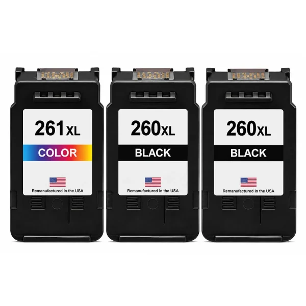 U.S. Remanufactured for Canon PG-260XL 2 Black / CL-261XL 1 Color Ink Cartridges, 3-Pack
