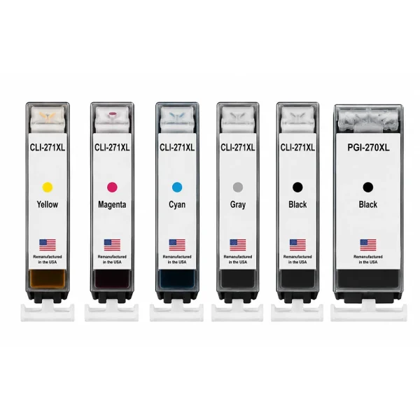 U.S. Remanufactured for Canon 1 PGI-270XL Black / CLI-271XL 1 Black, Gray and 3 Colors Ink Cartridges 6-Pack