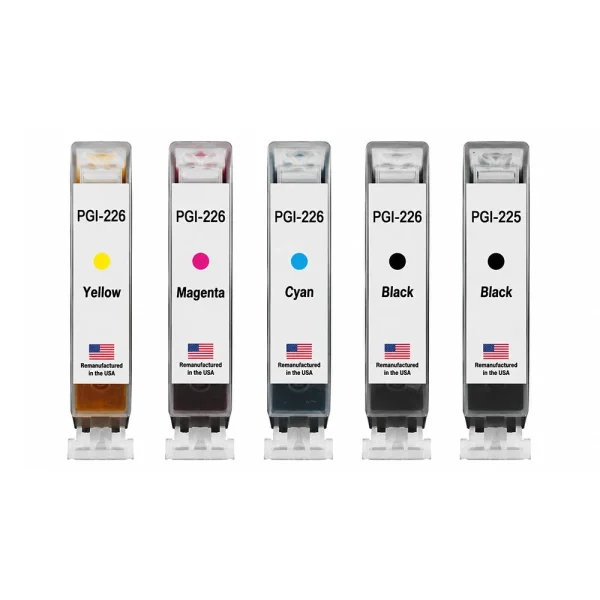 U.S. Remanufactured for Canon 1 PGI-225 Black / CLI-226 1 Black and 3 Colors Ink Cartridges 5-Pack