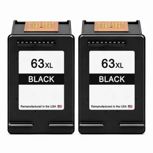 U.S. Remanufactured for HP 63XL (F6U64AN) Black Twin Pack Ink Cartridges