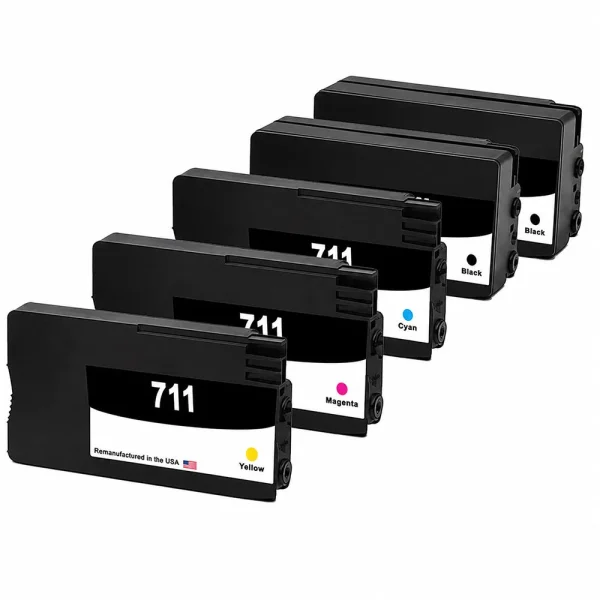 U.S. Remanufactured Ink Cartridges for HP 711XL 2 Black / 711 3 Color 5-pack