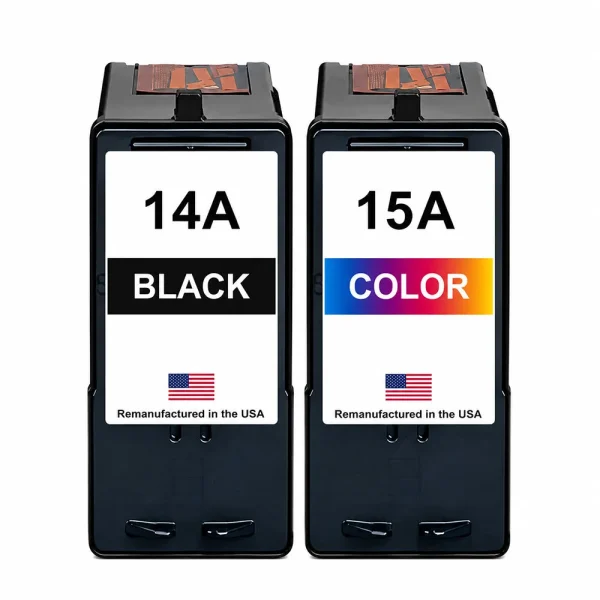 U.S. Remanufactured Ink Cartridges for Lexmark #14A Black / #15A Color Combo Pack