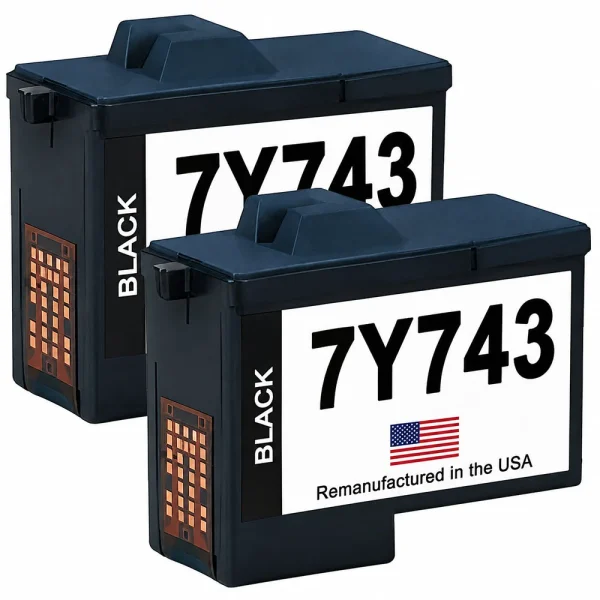 U.S. Remanufactured Ink Cartridges for Dell Series 2 7Y743 Black Twin Pack