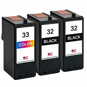 U.S. Remanufactured for Lexmark #32 2 Black / #33 1 Color Ink Cartridges 3-Pack