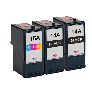 U.S. Remanufactured for Lexmark #14A 2 Black / #15A 1 Color Ink Cartridges 3-Pack