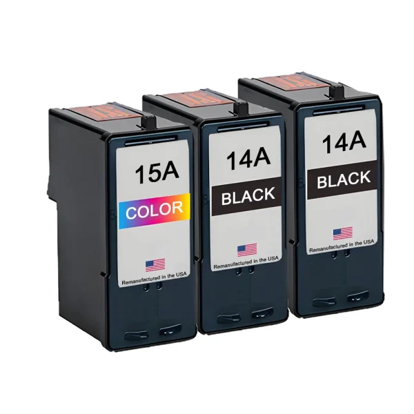 U.S. Remanufactured for Lexmark #14A 2 Black / #15A 1 Color Ink Cartridges 3-Pack