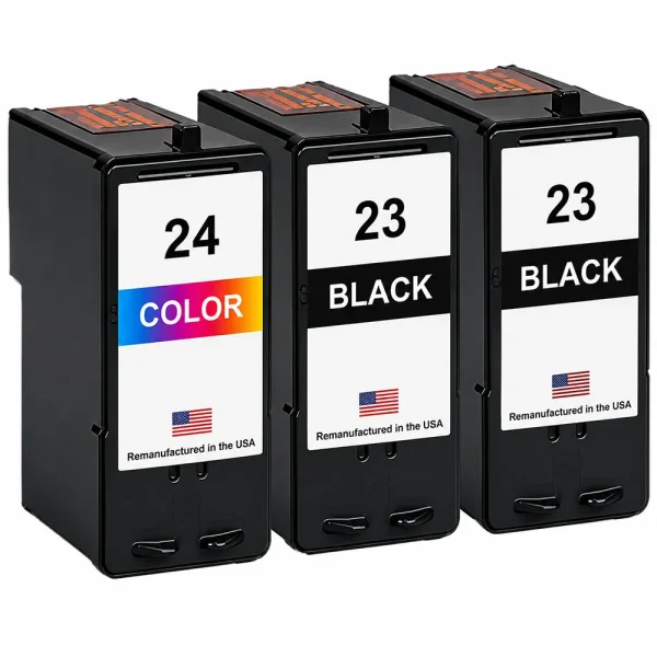U.S. Remanufactured for Lexmark #23 2 Black / #24 1 Color Ink Cartridges 3-Pack
