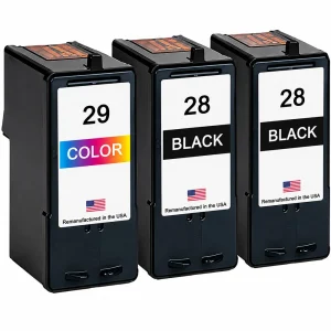 U.S. Remanufactured for Lexmark #28 2 Black / #29 1 Color Ink Cartridges 3-Pack
