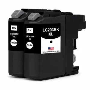 U.S. Remanufactured for Brother LC203BK XL High Yield Black Twin Pack Ink Cartridge