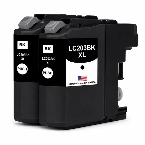 U.S. Remanufactured for Brother LC203BK XL High Yield Black Twin Pack Ink Cartridge