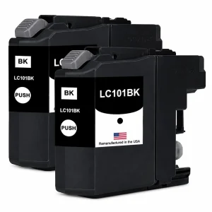 U.S. Remanufactured for Brother LC101BK Black Twin Pack Ink Cartridge