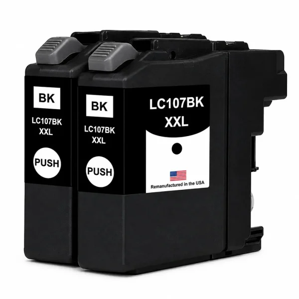 U.S. Remanufactured for Brother LC107BK XXL Super High Yield Black Ink Cartridge Twin Pack