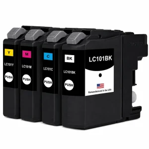 U.S. Remanufactured for Brother LC101BK Black / 3 Color 4-Pack Ink Cartridges
