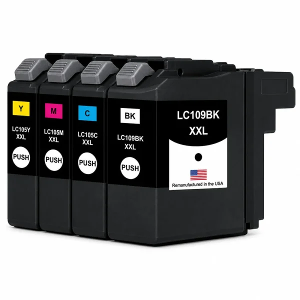 U.S. Remanufactured for Brother LC109BK XXL Black / LC105 XXL 3 Color Super High Yield 4-Pack Ink Cartridges