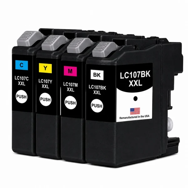 U.S. Remanufactured for Brother LC107BK Black / LC105 3 Colors XXL Super High Yield 4-Pack Ink Cartridges