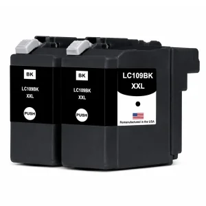 U.S. Remanufactured for Brother LC109BK XXL Super High Yield Black Twin Pack Ink Cartridges