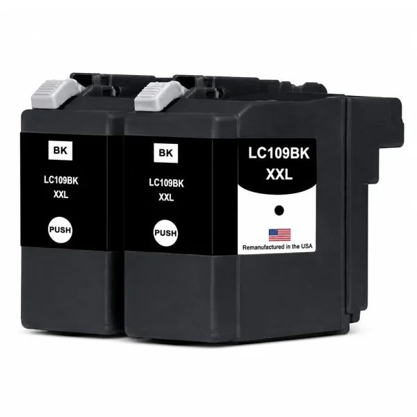 U.S. Remanufactured for Brother LC109BK XXL Super High Yield Black Twin Pack Ink Cartridges