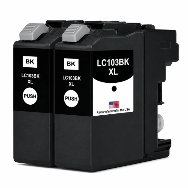 U.S. Remanufactured for Brother LC103BK XL High Yield Black Ink Cartridge Twin Pack