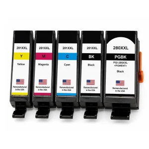 U.S. Remanufactured for Canon PGI-280XXL Black and CLI-281XXL Black, Cyan, Magenta and yellow Ink Cartridges (5Pack)