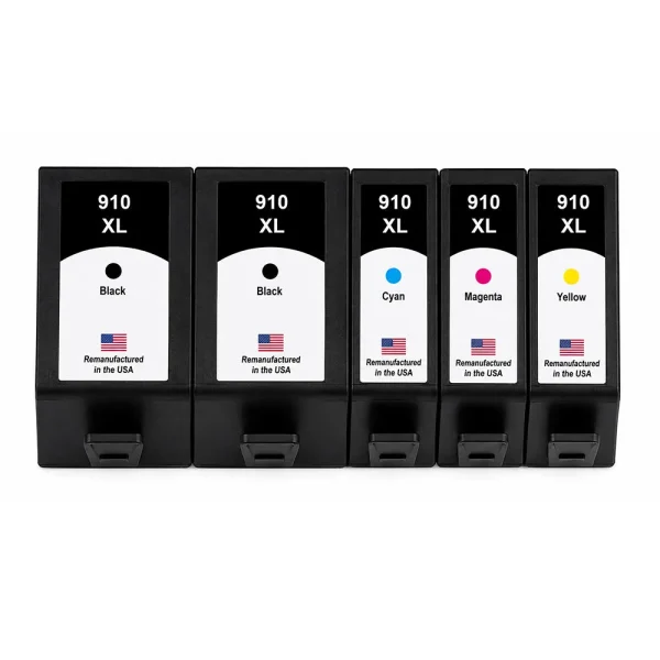 U.S. Remanufactured for HP 910XL 2 Black / 3 Color Ink Cartridges 5-pack
