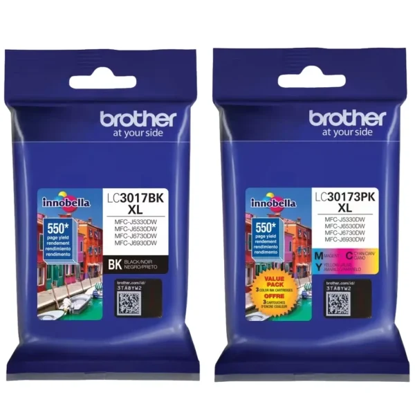New, Pre-Owned - Brother LC3017XL Black, Cyan, Magenta, Yellow Ink Cartridge, 4-Pack