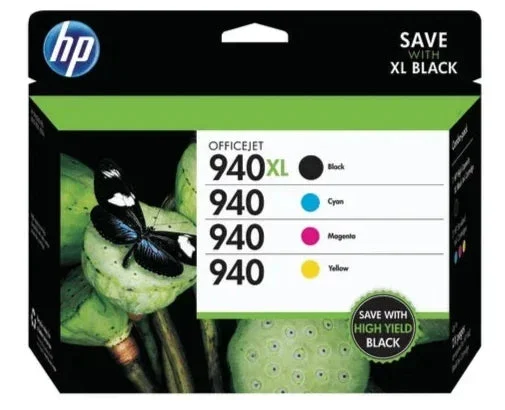 New, Pre-Owned - HP 940XL Black and 940 Color Combo 4.PK Inkjet Cartridge, CZ143FN